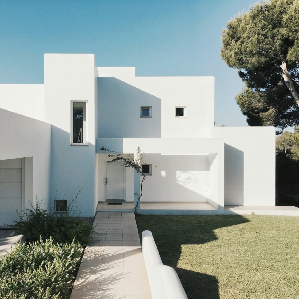 A newly built modern white house